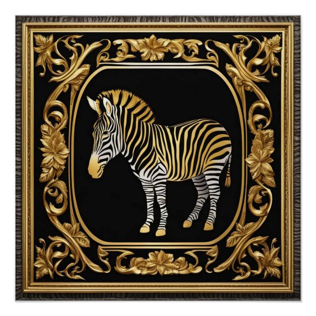 Zebra gold and black ornamental frame poster (Front)