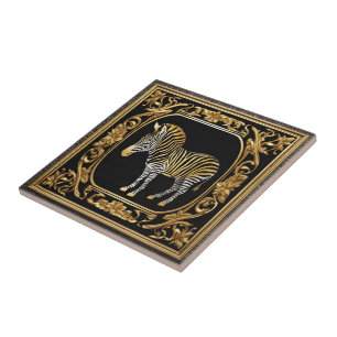 Zebra gold and black ornamental frame tile