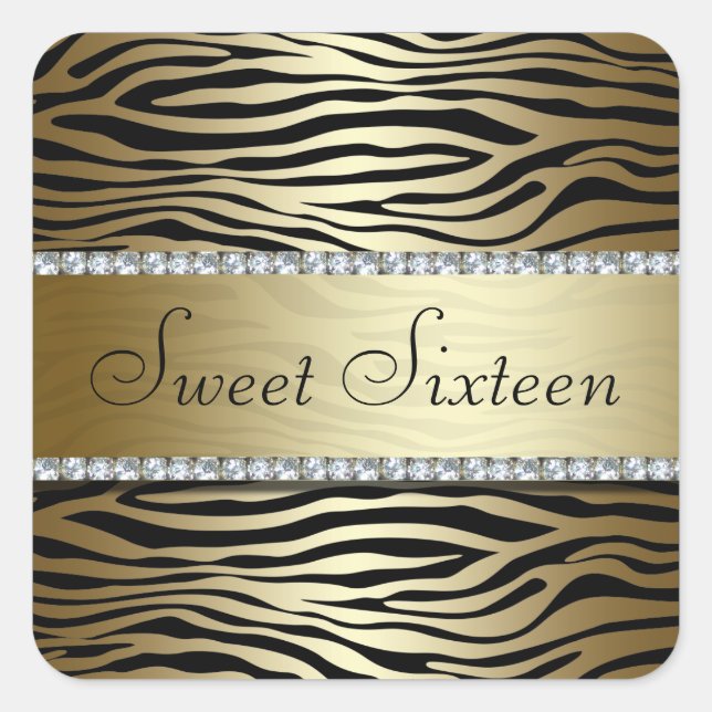 Zebra Gold Print with Faux Jewels Sticker (Front)