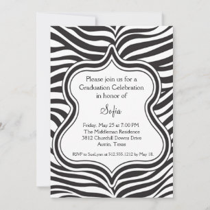 Zebra Graduation Invitation Black & White