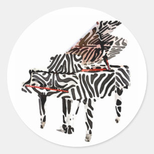 Zebra Grand Piano ~ Classic Round Sticker