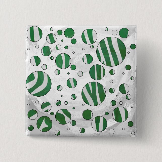 Zebra Green and White Polka Dot 2 Inch Square Button (Front)