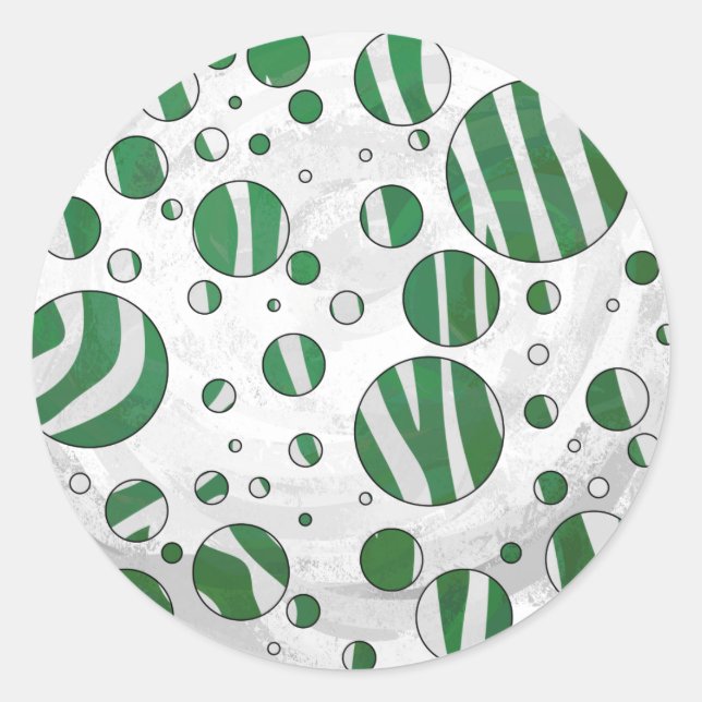 Zebra Green and White Polka Dot Classic Round Sticker (Front)