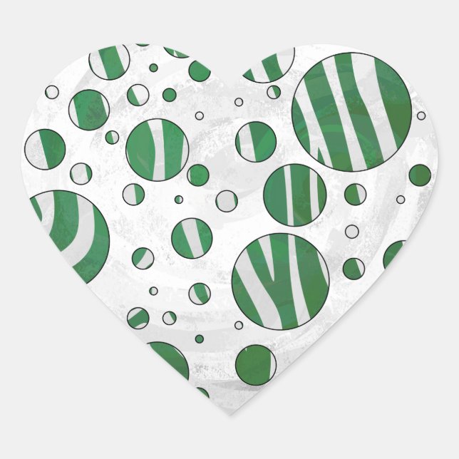 Zebra Green and White Polka Dot Heart Sticker (Front)