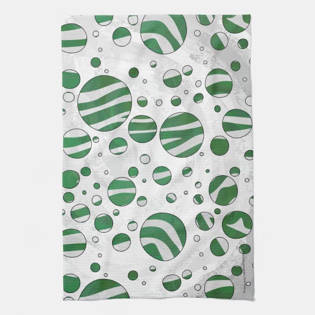 Zebra Green and White Polka Dot Kitchen Towel (Vertical)