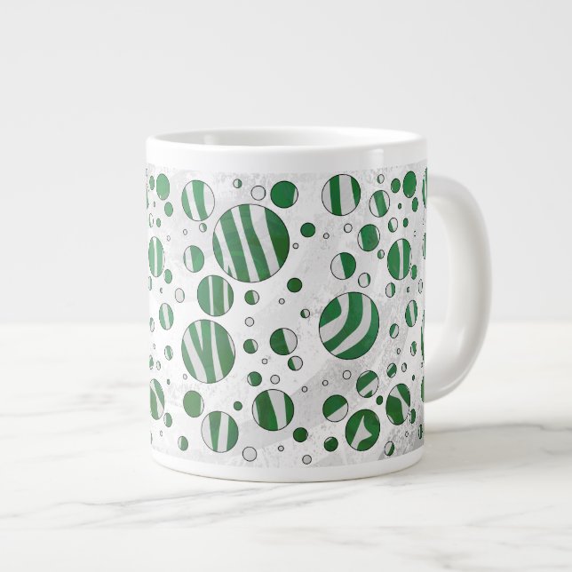 Zebra Green and White Polka Dot Large Coffee Mug (Front Right)