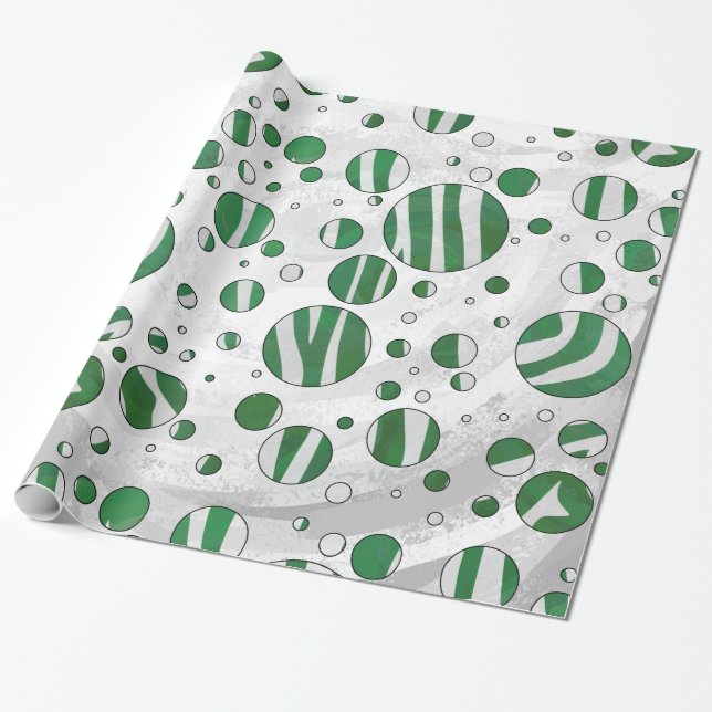 Zebra Green and White Polka Dot Wrapping Paper (Unrolled)