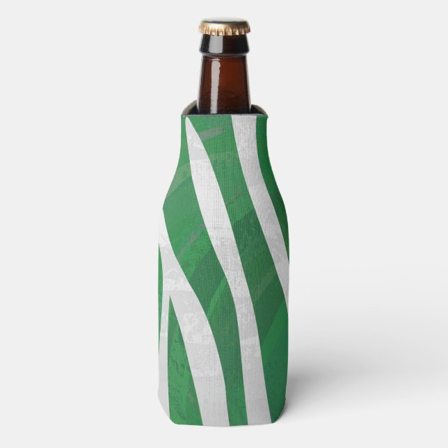 Zebra Green and White Print Bottle Cooler (Bottle Front)