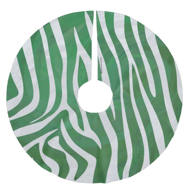Zebra Green and White Print Brushed Polyester Tree Skirt (Front)