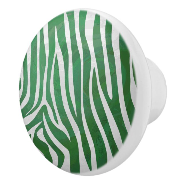 Zebra Green and White Print Ceramic Knob (Right)