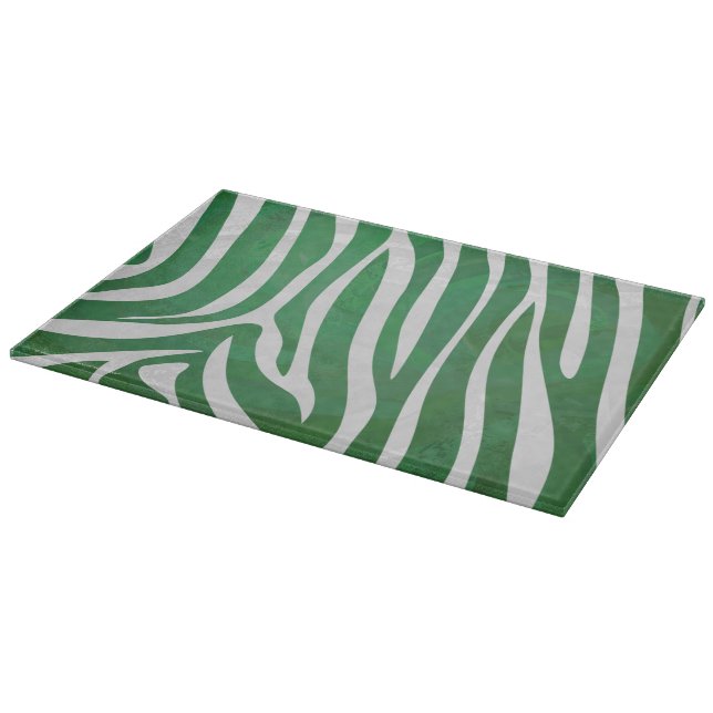 Zebra Green and White Print Cutting Board (Corner)