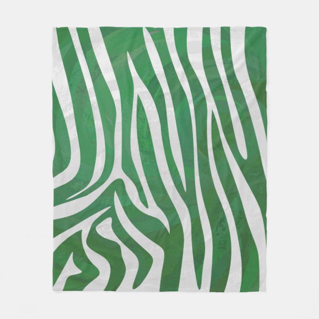 Zebra Green and White Print Fleece Blanket (Front)
