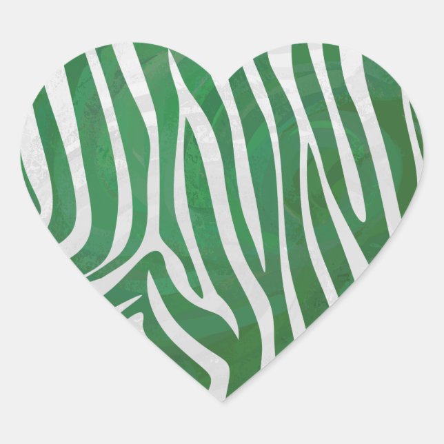 Zebra Green and White Print Heart Sticker (Front)