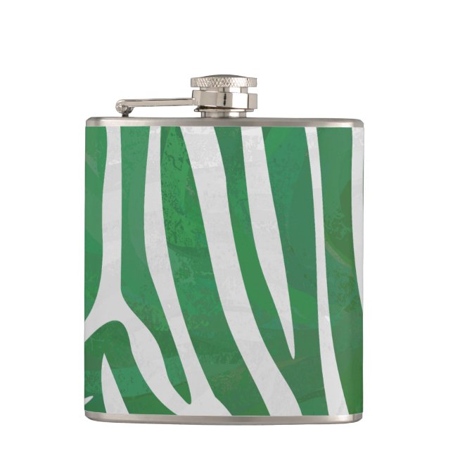 Zebra Green and White Print Hip Flask (Front)