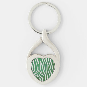 Zebra Green and White Print Keychain