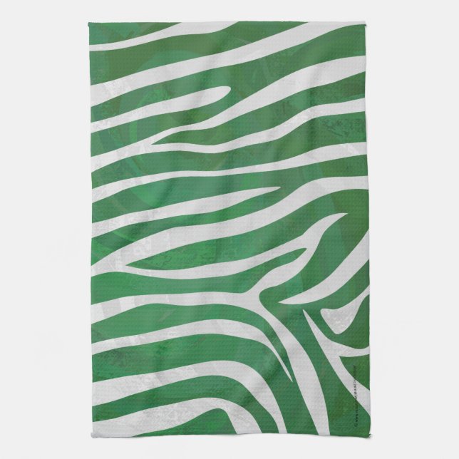 Zebra Green and White Print Kitchen Towel (Vertical)