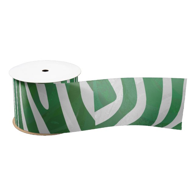 Zebra Green and White Print Satin Ribbon (Spool)