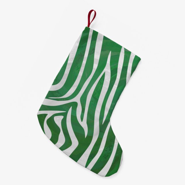 Zebra Green and White Print Small Christmas Stocking (Front (Hanging))