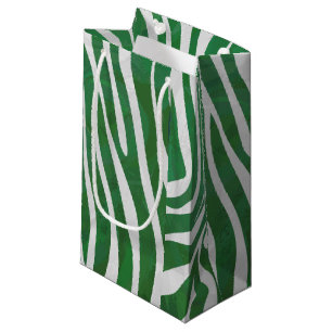 Zebra Green and White Print Small Gift Bag