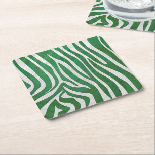 Zebra Green and White Print Square Paper Coaster