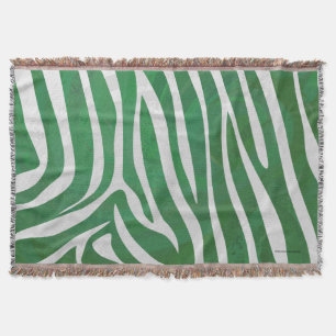 Zebra Green and White Print Throw Blanket