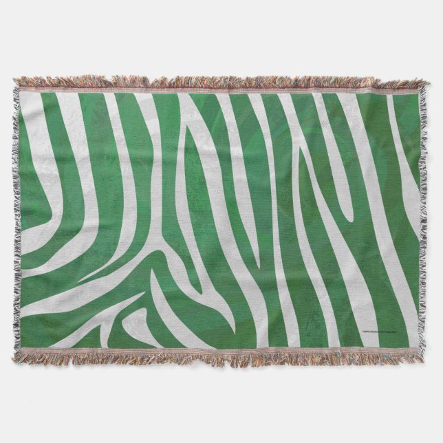 Zebra Green and White Print Throw Blanket (Front)