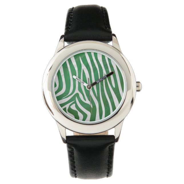 Zebra Green and White Print Watch (Front)