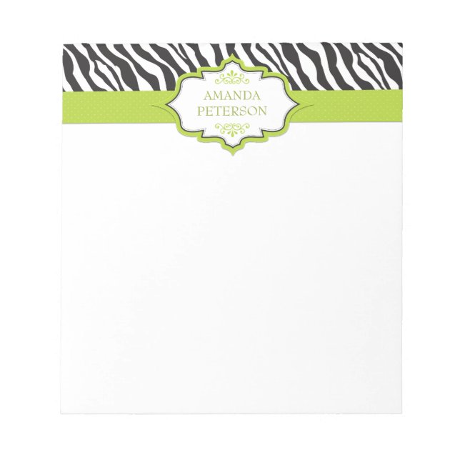 Zebra Green Ribbon Notepad (Front)