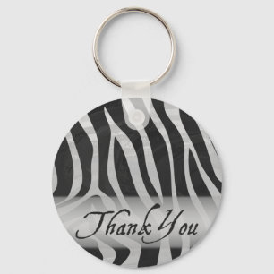 Zebra Grey and Black Pattern Thank You Keychain