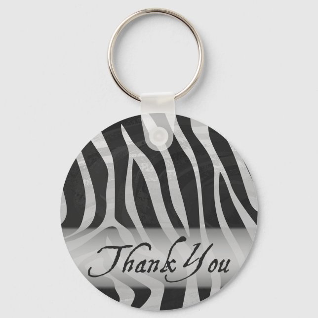Zebra Grey and Black Pattern Thank You Keychain (Front)