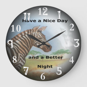 Zebra having & nice day and a better night. large clock