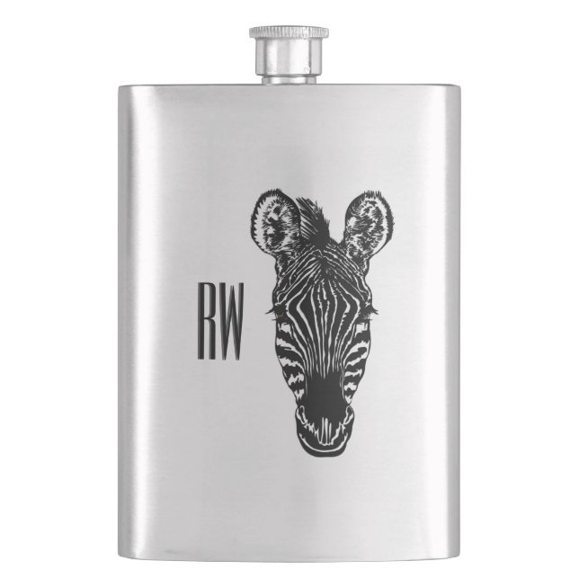 Zebra Head Monogram Hip Flask (Front)