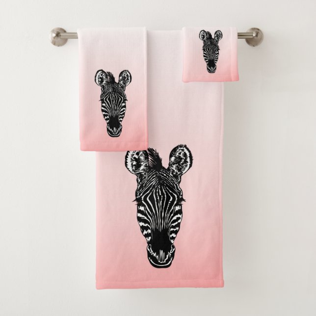 Zebra Head on Pink Bath Towel Set (Insitu)