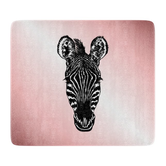 Zebra Head on Pink Cutting Board (Front)