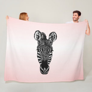 Zebra Head on Pink Fleece Blanket