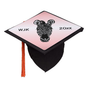 Zebra Head on Pink Graduation Cap Topper