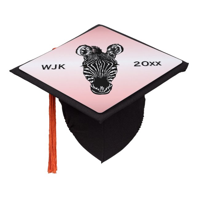 Zebra Head on Pink Graduation Cap Topper (Angled)