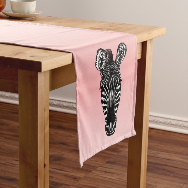Zebra Head on Pink Long Table Runner (In Situ)