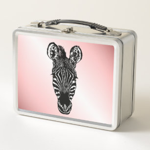 Zebra Head on Pink Metal Lunch Box