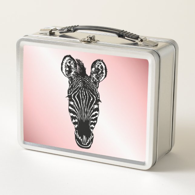 Zebra Head on Pink Metal Lunch Box (Front)