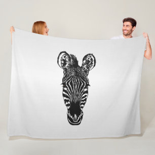 Zebra Head on Silver Fleece Blanket