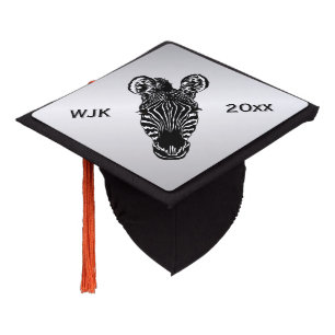 Zebra Head on Silver Graduation Cap Topper