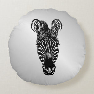 Zebra Head on Silver Round Pillow