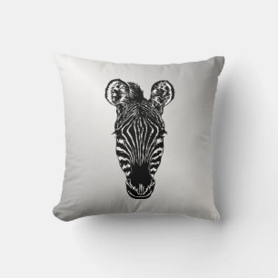 Zebra Head on Silver Throw Pillow