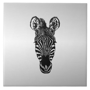 Zebra Head on Silver Tile