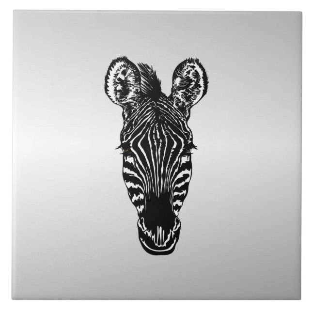 Zebra Head on Silver Tile (Front)