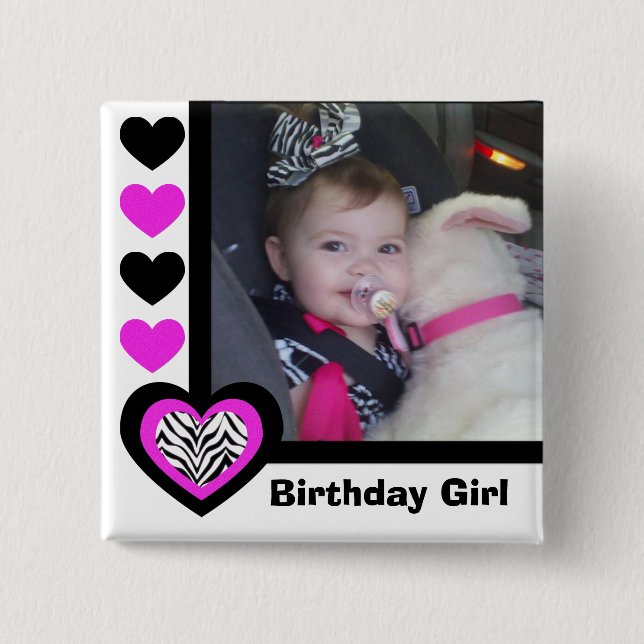 Zebra Heart: Birthday Girl: Picture Button (Front)