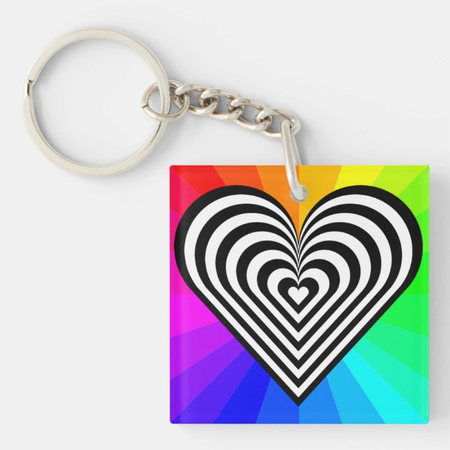ZEBRA HEART RAINBOW PATTERN KEYCHAIN (Front)