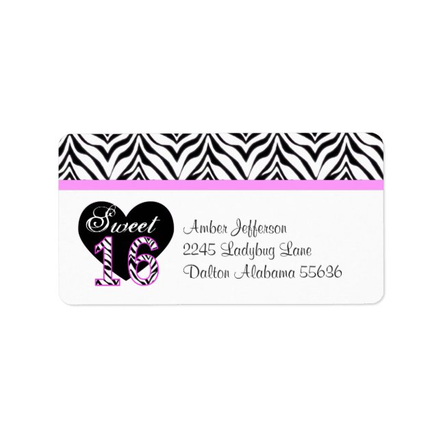 Zebra Heart Sweet 16 Address Labels (Front)