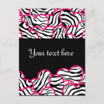 Zebra hearts Design Postcard<br><div class="desc">Cute,  girly greeting card with wild,  zebra print hearts of pink contour,  perfect for Valentine's Day,  wedding,  anniversary,  birthday or Thank you card. Customise it with your message,  wishes,  may also change colour,  font etc.</div>